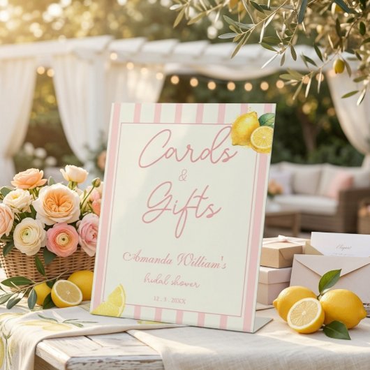 Peach Lemon Stripes Gifts & Cards Bridal Shower 台座サイン