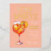 Peach Love at First Spritz ブライダルシャワー 箔招待状 (正面)
