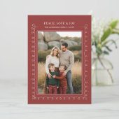 Peach Love Joy Red Stripe Family Photo Christmas シーズンカード (スタンド正面)