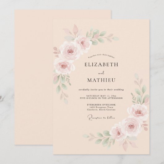 Peach Luminous Spring Wedding 招待状 (正面/裏面)