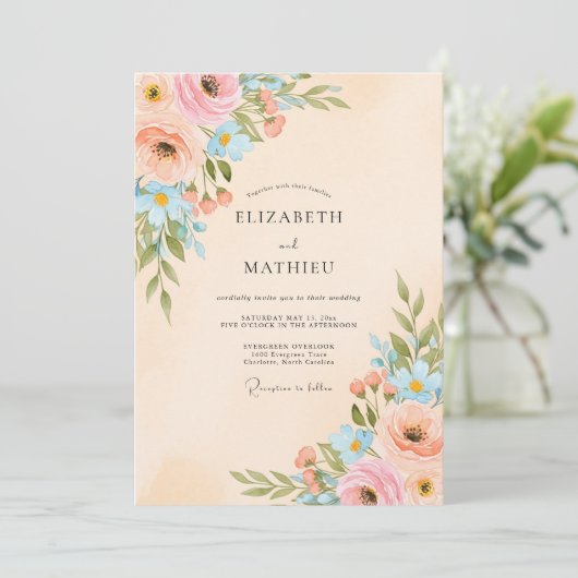 Peach Lustrous Spring Wedding 招待状 (スタンド正面)