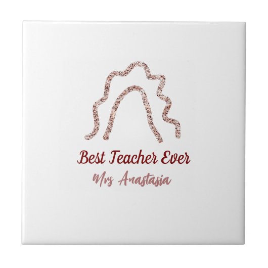 Peach marron glitter rainbow teacher appreciation  タイル (正面)
