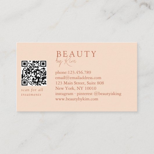 Peach Minimal Elegant Salon QR Code 名刺 (裏面)