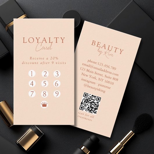 Peach Minimal Salon QR Code Loyalty 名刺