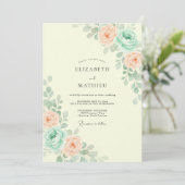 Peach Mint Botanical Floral Wedding 招待状 (スタンド正面)