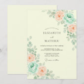 Peach Mint Botanical Floral Wedding 招待状 (正面/裏面)
