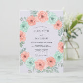 Peach Mint Botanical Flourish Wedding 招待状 (スタンド正面)