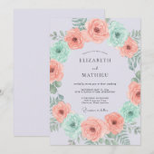 Peach Mint Botanical Flourish Wedding 招待状 (正面/裏面)