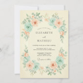 Peach Mint Floral Spring Wedding 招待状 (正面)