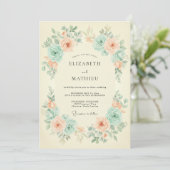 Peach Mint Floral Spring Wedding 招待状 (スタンド正面)