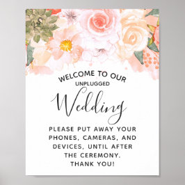 Peach & Mint Floral Unplugged Wedding Table Sign ポスター