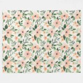 Peach Mint Flowers フリースブランケット (正面(横))