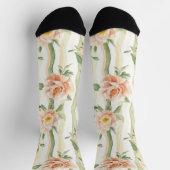 Peach Mint Pretty Roses Floral Stripes ソックス (上部)