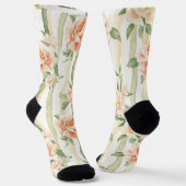 Peach Mint Pretty Roses Floral Stripes ソックス (傾斜あり)
