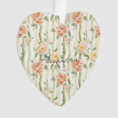 Peach Mint Pretty Roses Floral Stripes Christmas オーナメント (正面)