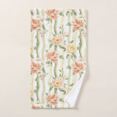 Peach Mint Roses Floral Stripes バスタオルセット (ハンドタオル)