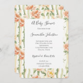 Peach Mint Roses Floral Stripes Baby Shower 招待状 (正面/裏面)