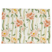 Peach Mint Roses Floral Stripes Birthday ラージペーパーバッグ (裏面)