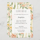 Peach Mint Roses Floral Stripes Birthday 招待状 (正面/裏面)