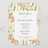 Peach Mint Roses Floral Stripes Bridal Shower 招待状 (正面/裏面)