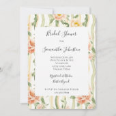 Peach Mint Roses Floral Stripes Bridal Shower 招待状 (正面)