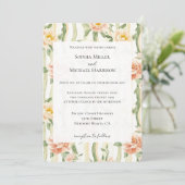 Peach Mint Roses Floral Stripes Wedding 招待状 (スタンド正面)