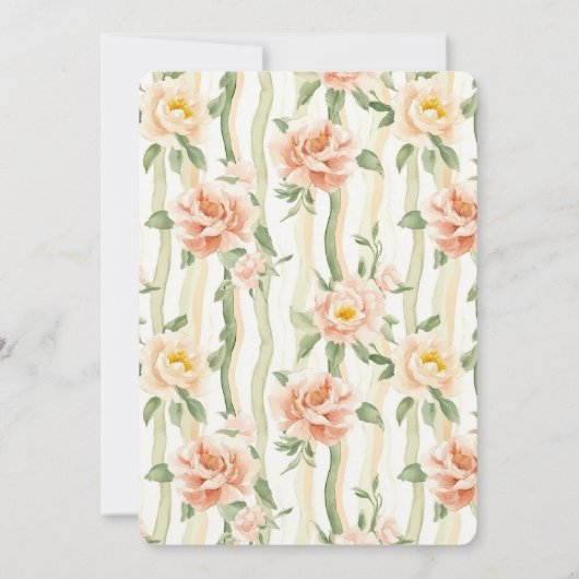 Peach Mint Roses Floral Stripes Wedding 招待状 (裏面)