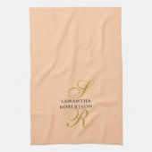 Peach Monogram Gold Gray Name Minimalist Stylish  キッチンタオル (縦)