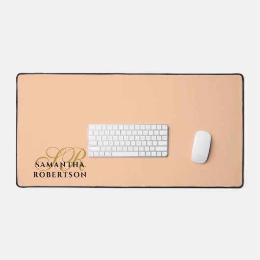 Peach Monogram Stylish Gold Black Minimalist Chic デスクマット (キーボード&マウス)