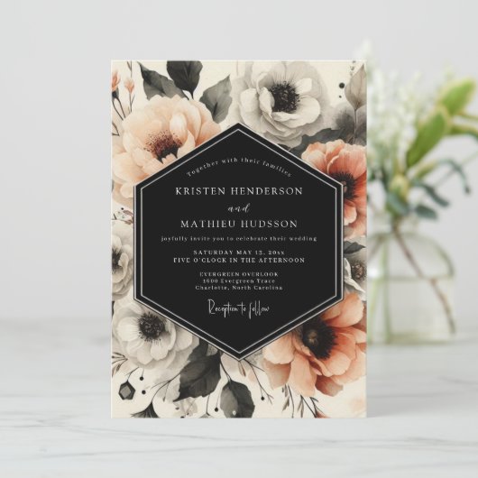 Peach Moody Bloom Wedding 招待状 (スタンド正面)