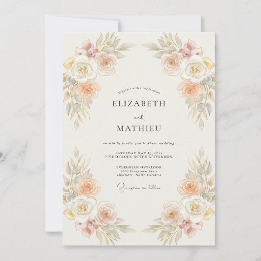 Peach Muted Bohemian Wedding 招待状 (正面)