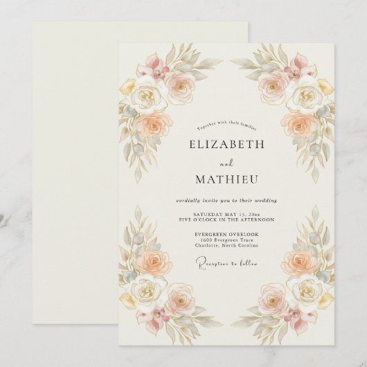 Peach Muted Bohemian Wedding 招待状 (正面/裏面)