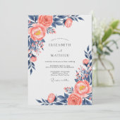 Peach Navy Exquisite Floral Wedding 招待状 (スタンド正面)