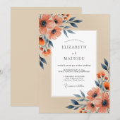 Peach Navy Refined Autumn Wedding 招待状 (正面/裏面)