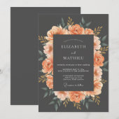 Peach Opulent Floral Wedding 招待状 (正面/裏面)