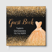 Peach Orange Dress Faux Glitter Quinceanera ゲストブック (正面)