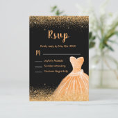 Peach Orange Dress Faux Glitter Quinceanera 出欠カード (スタンド正面)