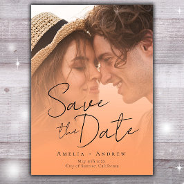 Peach Orange Fuzzフォトスクリプエレガントト結婚の セーブザデート