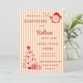 Peach Orange Plaid Holiday Open House Invitation 招待状 (スタンド正面)