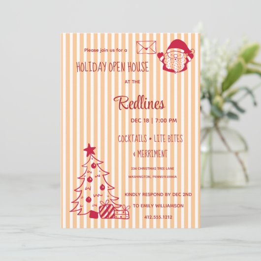 Peach Orange Plaid Holiday Open House Invitation 招待状 (スタンド正面)