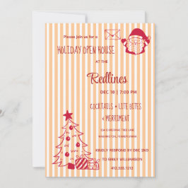 Peach Orange Plaid Holiday Open House Invitation 招待状