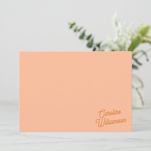 Peach Orange Script Personalized Stationery  ノートカード (スタンド正面)