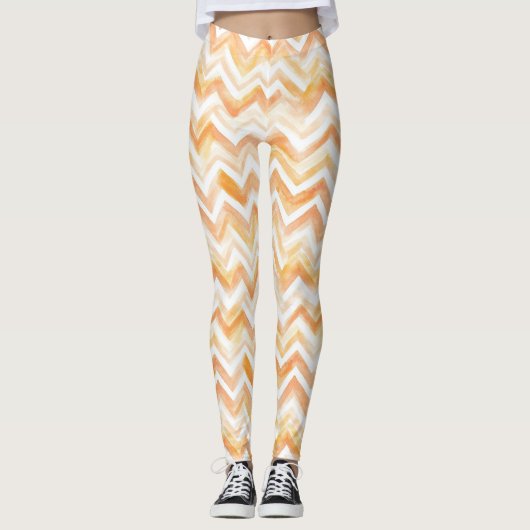 Peach Orange White Zigzag Stripes レギンス (正面)