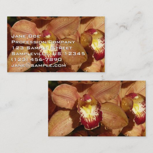 Peach Orchids with Raindrops Floral 名刺 (正面/裏面)