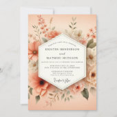 Peach Painterly Bloom Wedding 招待状 (正面)