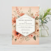 Peach Painterly Bloom Wedding 招待状 (スタンド正面)