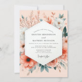 Peach Painterly Botanical Wedding 招待状 (正面)
