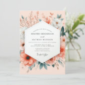 Peach Painterly Botanical Wedding 招待状 (スタンド正面)