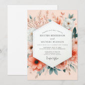 Peach Painterly Botanical Wedding 招待状 (正面/裏面)