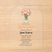 Peach Palette Ranunculus Mason Jar Bridal Shower アクリル招待状 (正面)
